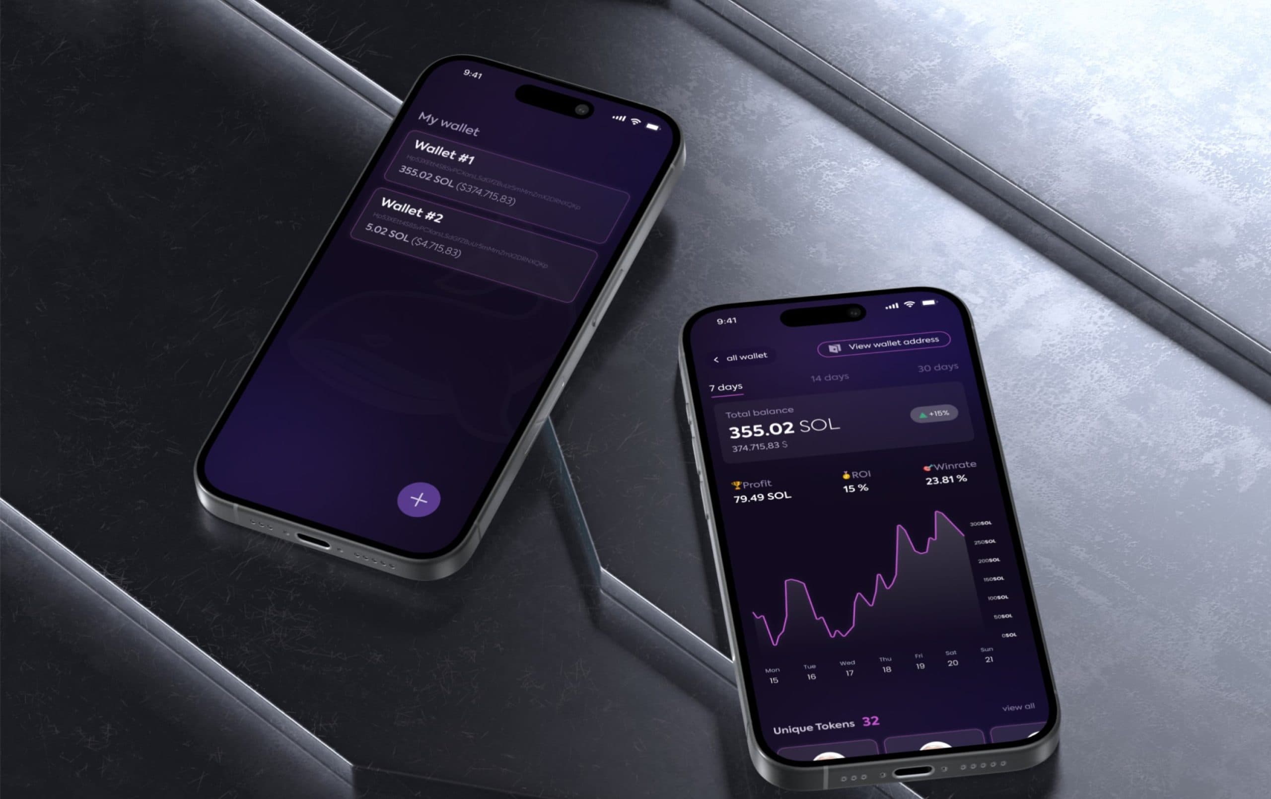 Whaler — Mockup mobile con due schermate dell'app